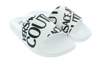 Versace Jeans Couture White Logo Print Slide Sandals