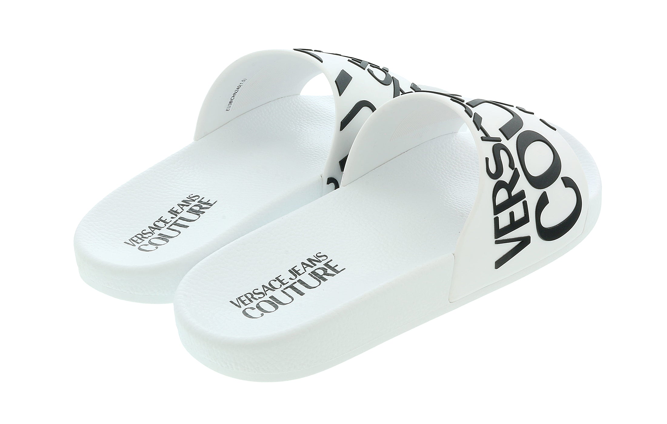 Versace Jeans Couture White Logo Print Slide Sandals