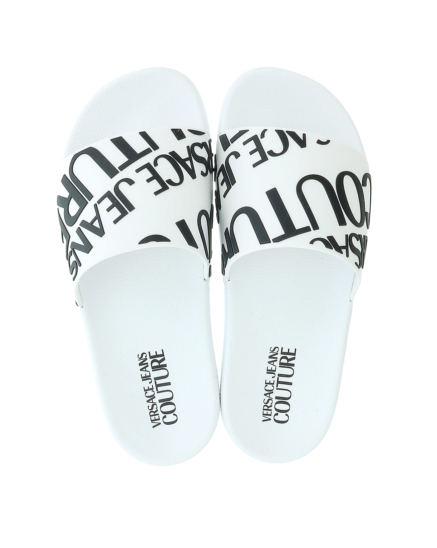 Versace Jeans Couture White Logo Print Slide Sandals