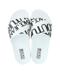 Versace Jeans Couture White Logo Print Slide Sandals