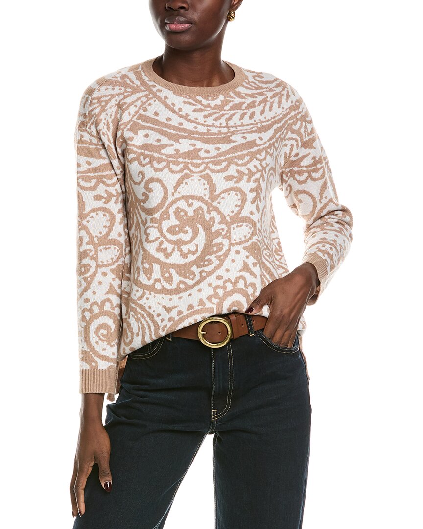 Jones New York Paisley High-Low Wool-Blend Sweater Beige Regular 0 (XS)
