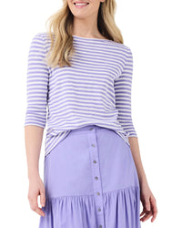 Nic+Zoe Petite 3/4 Sleeve Stripe Boat T-Shirt
