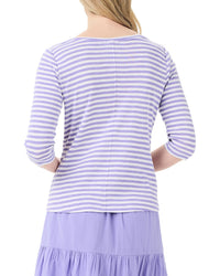 Nic+Zoe Petite 3/4 Sleeve Stripe Boat T-Shirt