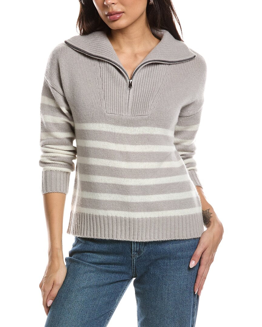 THE CASHMERE PROJECT The Cashmere Project Striped Quarter Zip Mock Neck Cashmere Sweater