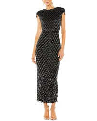 Mac Duggal Cap Sleeve Beads Embellished Prom Dress