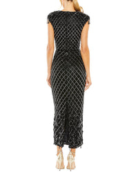 Mac Duggal Cap Sleeve Beads Embellished Prom Dress
