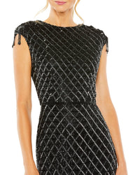 Mac Duggal Cap Sleeve Beads Embellished Prom Dress