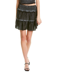 Nicole Miller Jacquard Garment-Dyed Silk-Blend Mini Skirt Black Petite 0 (XS)