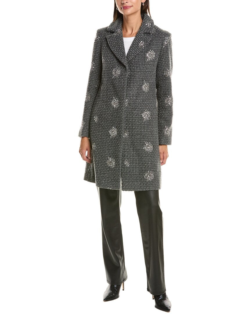 CeCe Cece Sequin-Embellished Wool-Blend Coat