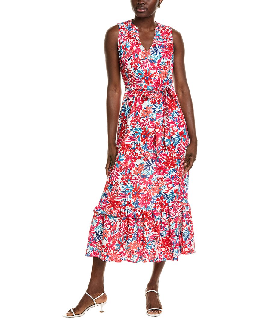 Jones New York Smocked Yoke Tiered Linen-Blend Maxi Dress