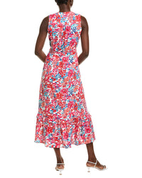 Jones New York Smocked Yoke Tiered Linen-Blend Maxi Dress