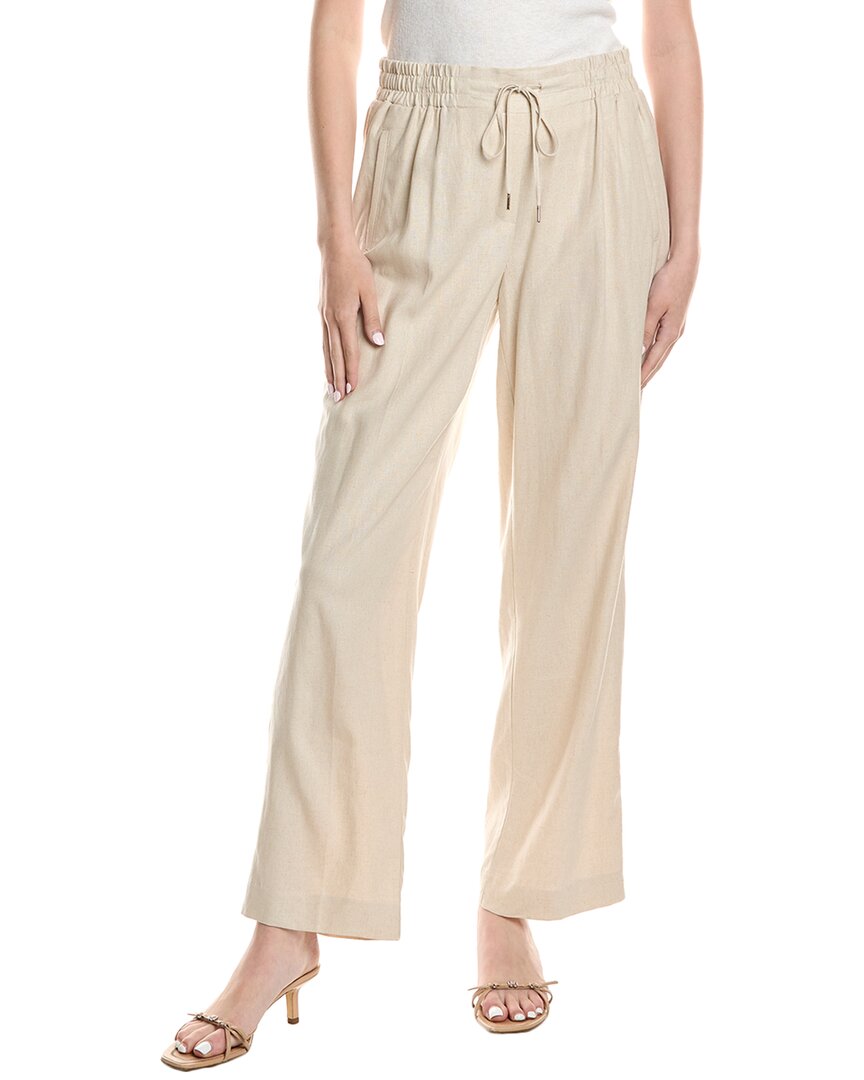 Jones New York Pull-On Side Vent Wide Leg Linen-Blend Pant Regular 0 (XS) Brown