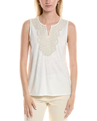 Jones New York Embroidered Bib Tank White