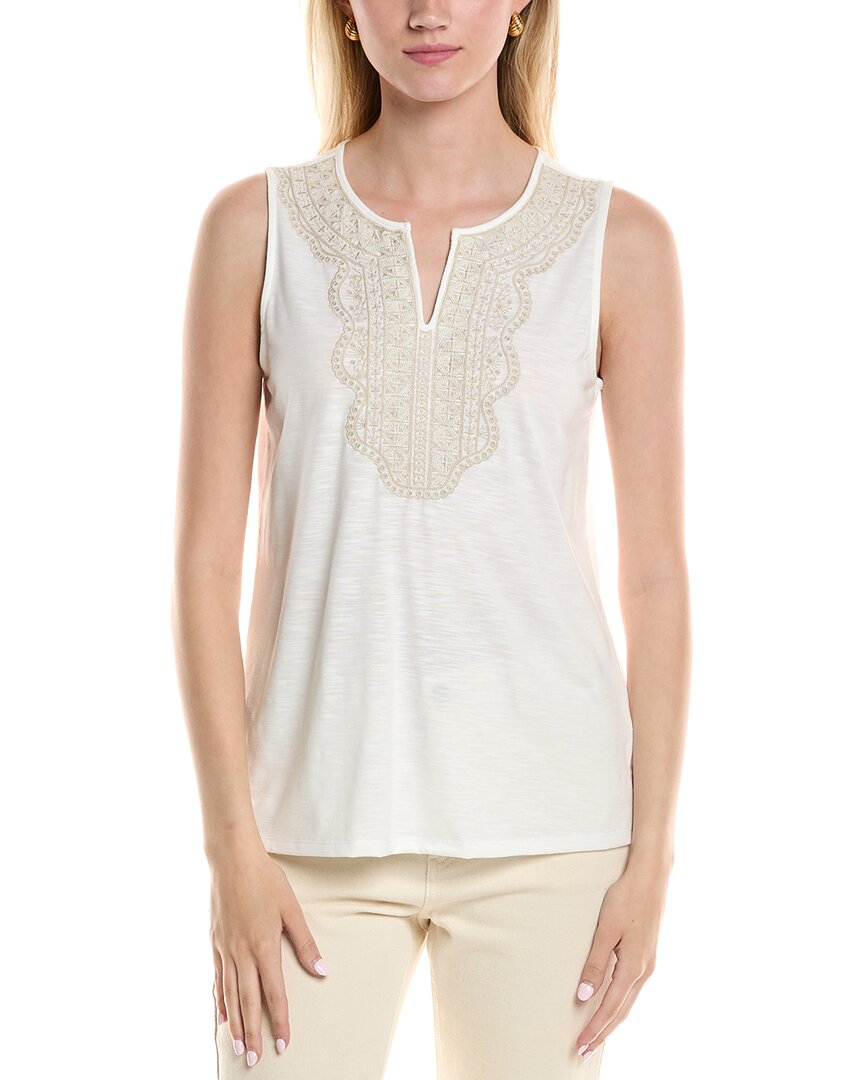 Jones New York Embroidered Bib Tank White