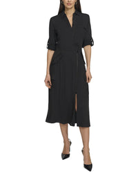 DKNY Dkny Womens  Long Sleeve Silky Cargo Midi Dress, Xxs