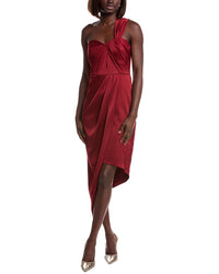 Liv Foster One-Shoulder Satin Midi Dress Black