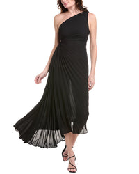 Nicole Miller Accordion Pleated One-Shoulder Midi Dress