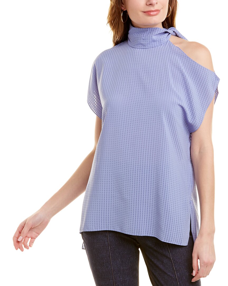 Pearl By Lela Rose Sheer Check Top Blue