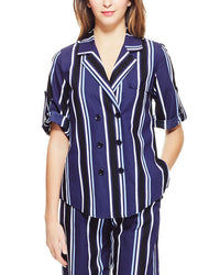 Pearl By Lela Rose Striped Camp Shirt Navy Multi
