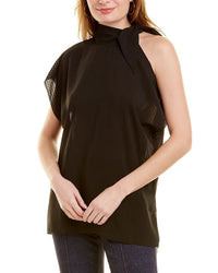 Pearl By Lela Rose Sheer Check Top Black Regular 0 (XS)