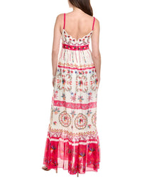 Saloni Linen Bodice Silk-Blend Maxi Dress