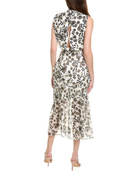 Saloni Stamped Silk Midi Dress