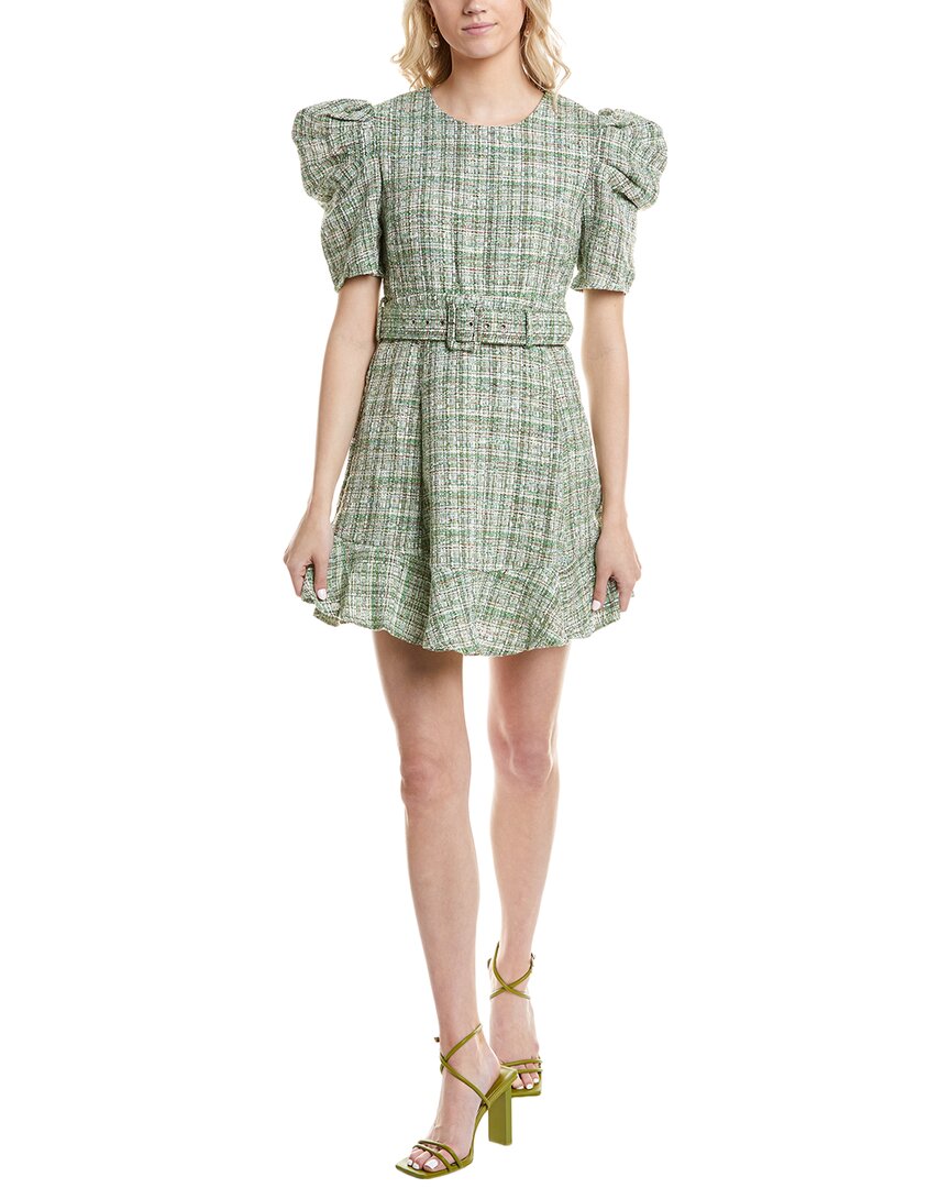 Marion Belted Tweed Mini Dress Green
