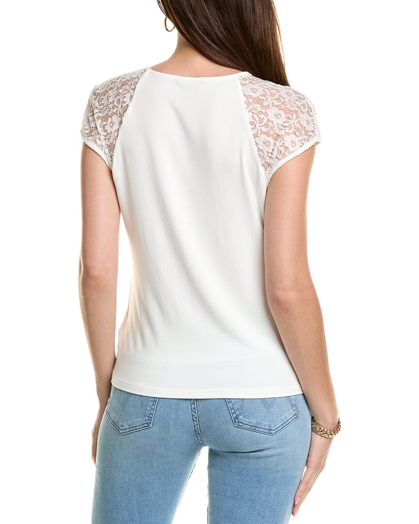 Nicole Miller Womens Lace Trim T-Shirt, S, White