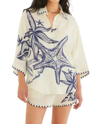 Amina Glam 2Pc Linen-Blend Shirt & Short Set