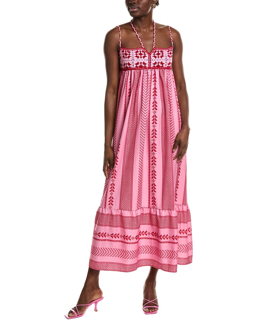 white christmas dresses Plus Size Lace Crochet Bodice Midi Dress in Pink main image 1