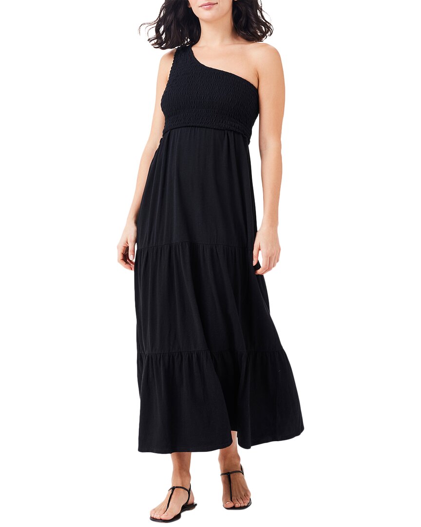 Nic+Zoe One Shoulder Smocked Dress Regular 0 (XS) Black Onyx