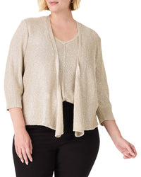 Nic+Zoe Plus Subtle Sparkle 4-Way Cardigan Brown