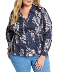 Nic+Zoe Plus Zebra Stripe Shirt Blue