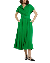 Mac Duggal Crepe Collared Midi Dress With Belt