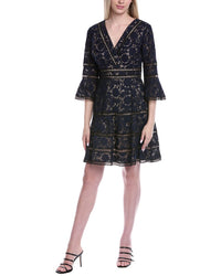 Shani Bell-Sleeve Surplice Lace Dress