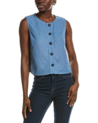 Jones New York Linen-Blend Crop Top Blue