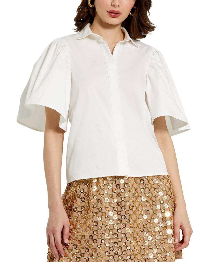 Mac Duggal Flare Ruffle Sleeve Button Shirt Regular 4 (S) White