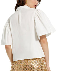Mac Duggal Flare Ruffle Sleeve Button Shirt