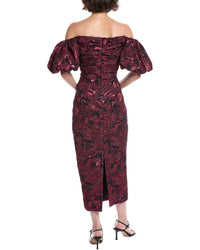 Lela Rose Metallic Jacquard Cocktail Dress