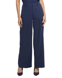 Nydj Mona Oxford Navy Linen-Blend Wide Leg Pant