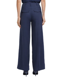 Nydj Mona Oxford Navy Linen-Blend Wide Leg Pant
