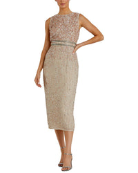 Mac Duggal Mac Duggal Sleeveless High Neck Beaded Midi Sheath Dress