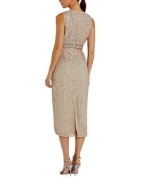 Mac Duggal Mac Duggal Sleeveless High Neck Beaded Midi Sheath Dress