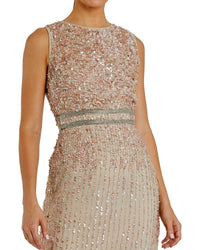 Mac Duggal Mac Duggal Sleeveless High Neck Beaded Midi Sheath Dress