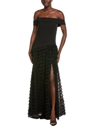 Aidan Mattox Tiered Tulle Frill Maxi Dress