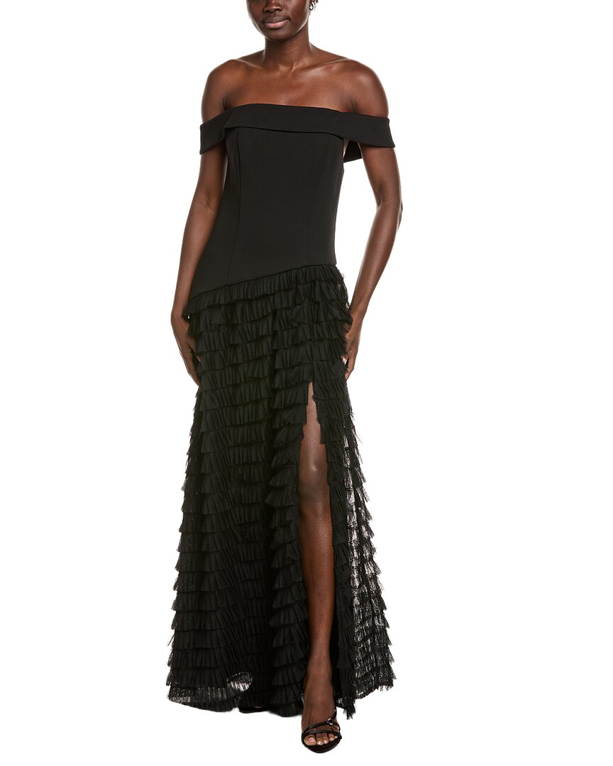 Aidan Mattox Tiered Tulle Frill Maxi Dress