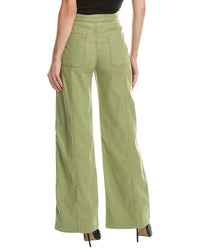 Hudson Jeans Tie Waist Pintucked Linen-Blend Sage Trouser