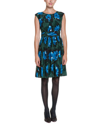 Boden Selina Green Floral Print Ruched Midi Dress Petite 8 (M) Green