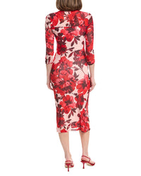 Anne Klein Side Ruched Mesh Midi Dress