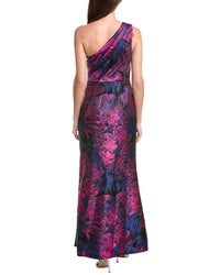 Adrianna Papell One Shoulder Jacquard Gown